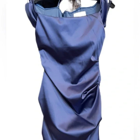 NWT Nicole Miller Knee-Length Body Contouring Ruched Silk and Spandex Dress—BLUE - Picture 11 of 11